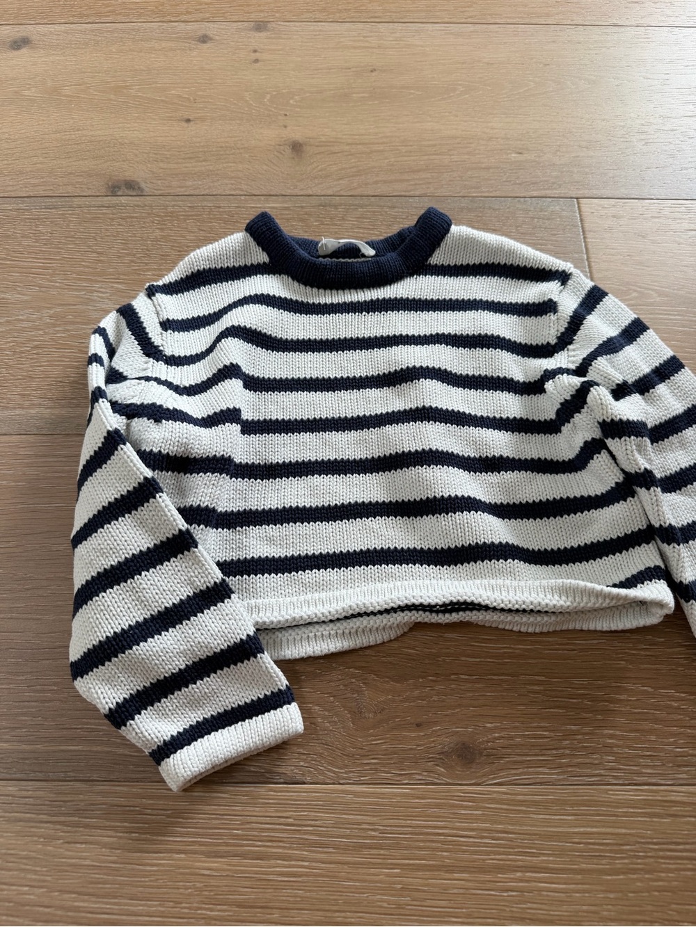 Mango kids Navy and White Striped Cropped Crewneck Sweater
